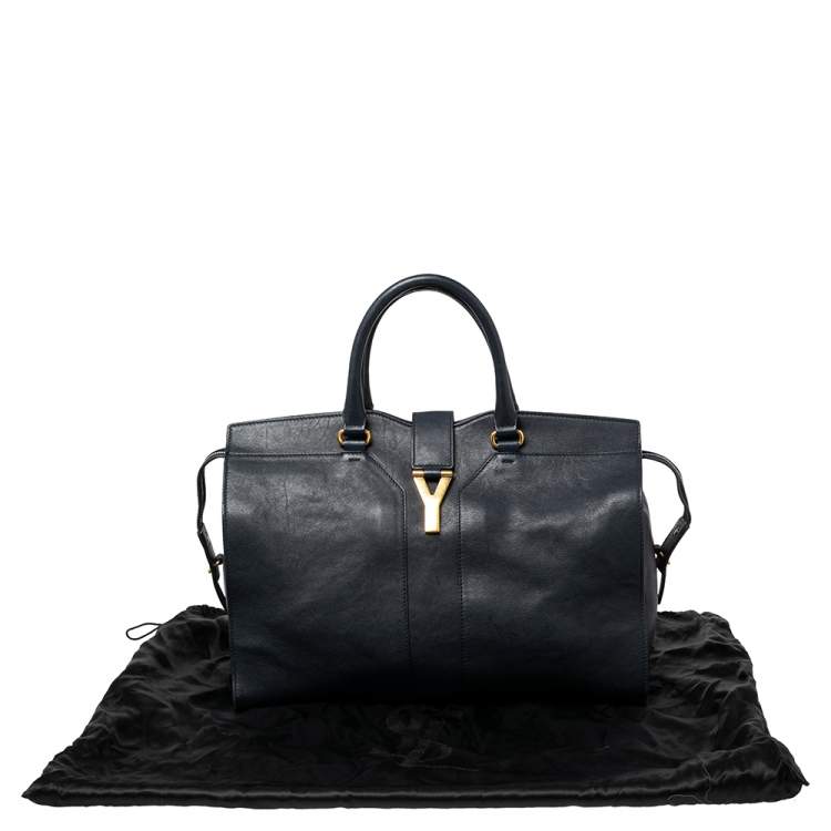 Pre Owned Yves Saint Laurent Navy Blue Leather Large Y Cabas Chyc Tote