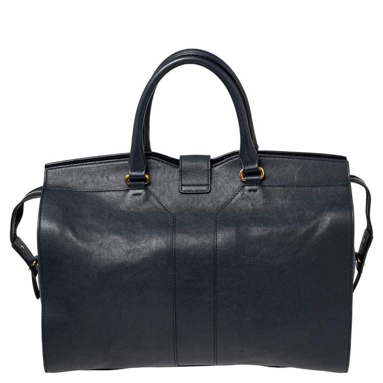 Pre Owned Yves Saint Laurent Navy Blue Leather Large Y Cabas Chyc Tote