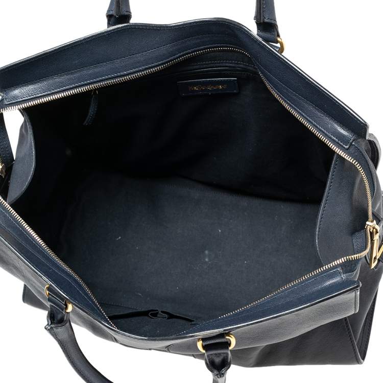 Pre Owned Yves Saint Laurent Navy Blue Leather Large Y Cabas Chyc Tote
