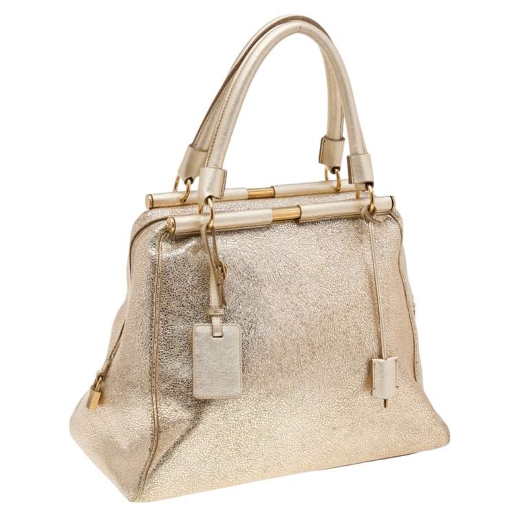 Pre Owned Yves Saint Laurent Metallic Gold Leather Medium Majorelle Bag