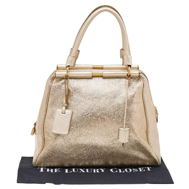 Pre Owned Yves Saint Laurent Metallic Gold Leather Medium Majorelle Bag
