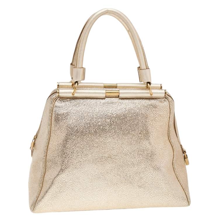 Pre Owned Yves Saint Laurent Metallic Gold Leather Medium Majorelle Bag