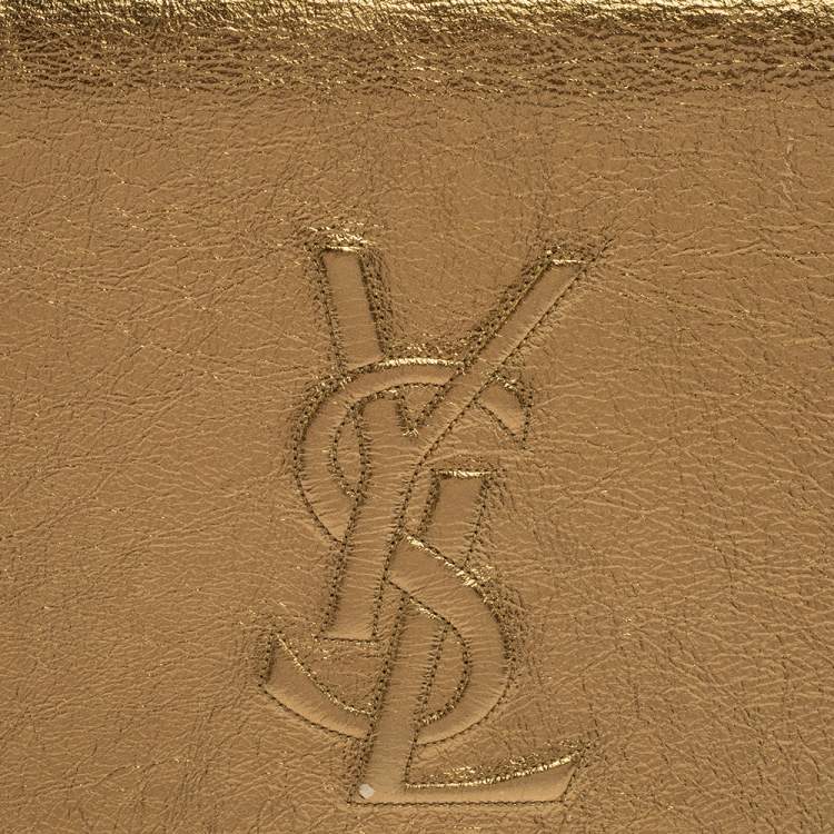 Pre Owned Yves Saint Laurent Gold Patent Leather Belle De Jour Flap Clutch
