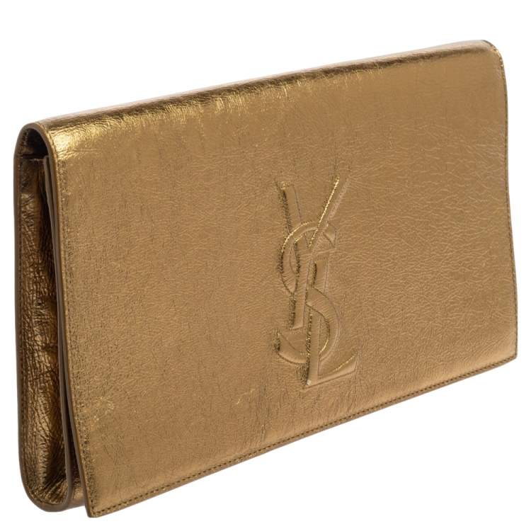 Pre Owned Yves Saint Laurent Gold Patent Leather Belle De Jour Flap Clutch