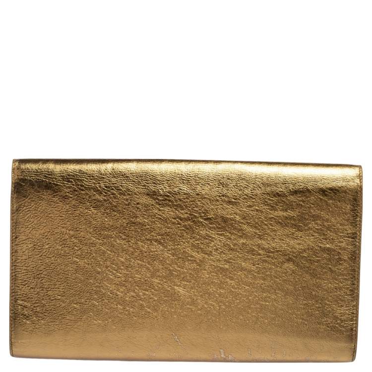 Pre Owned Yves Saint Laurent Gold Patent Leather Belle De Jour Flap Clutch