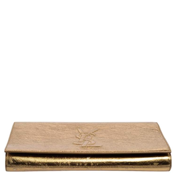 Pre Owned Yves Saint Laurent Gold Patent Leather Belle De Jour Flap Clutch