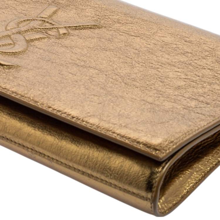 Pre Owned Yves Saint Laurent Gold Patent Leather Belle De Jour Flap Clutch