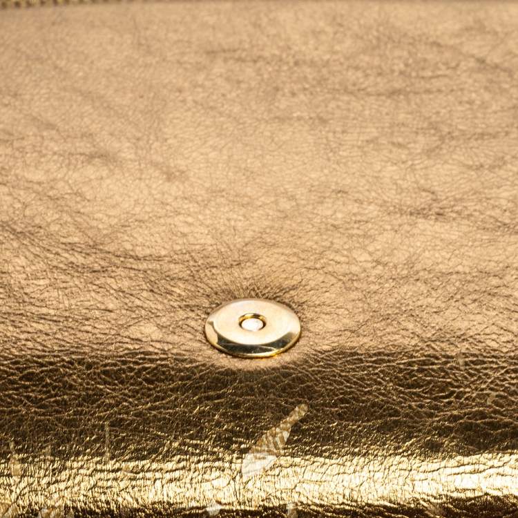 Pre Owned Yves Saint Laurent Gold Patent Leather Belle De Jour Flap Clutch