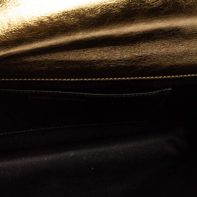 Pre Owned Yves Saint Laurent Gold Patent Leather Belle De Jour Flap Clutch