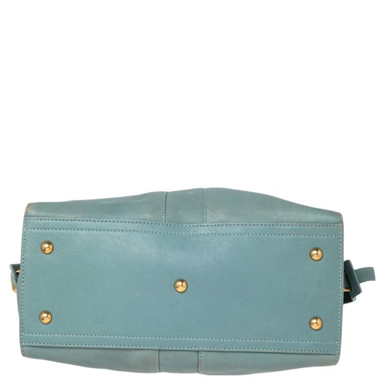 Pre Owned Yves Saint Laurent Pale Blue Leather Small Cabas Chyc Tote