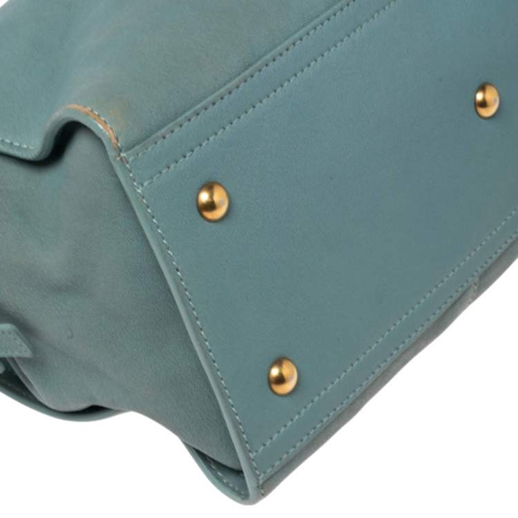 Pre Owned Yves Saint Laurent Pale Blue Leather Small Cabas Chyc Tote