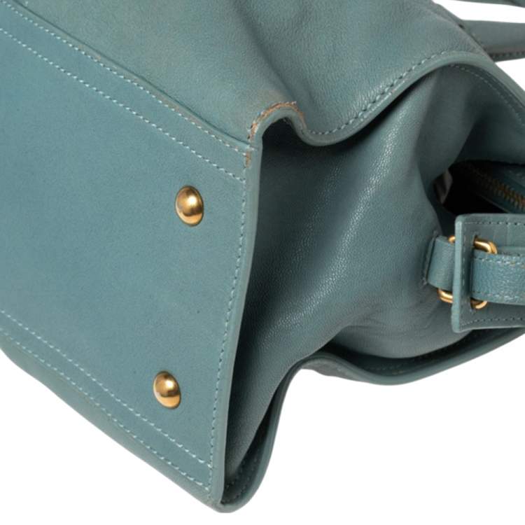 Pre Owned Yves Saint Laurent Pale Blue Leather Small Cabas Chyc Tote