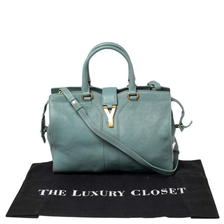 Pre Owned Yves Saint Laurent Pale Blue Leather Small Cabas Chyc Tote