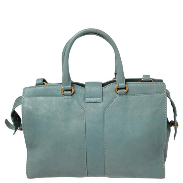 Pre Owned Yves Saint Laurent Pale Blue Leather Small Cabas Chyc Tote