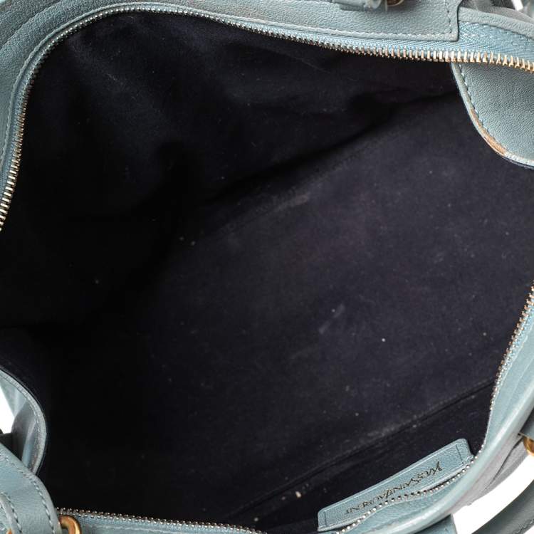 Pre Owned Yves Saint Laurent Pale Blue Leather Small Cabas Chyc Tote