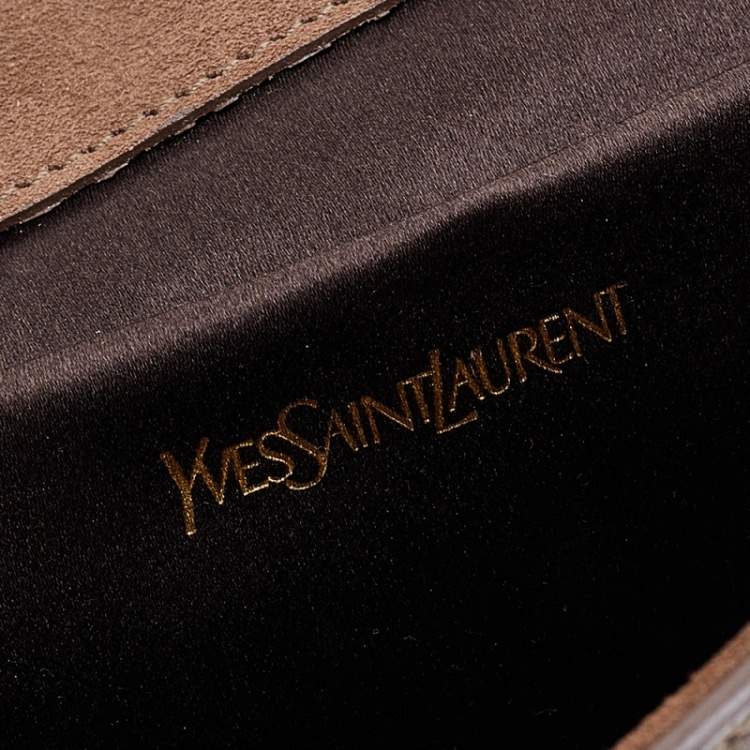 Pre Owned Yves Saint Laurent Brown Lizard Embossed Leather Y-Ligne Clutch