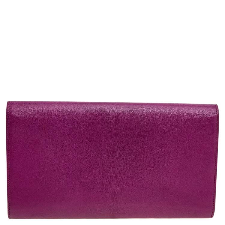 Pre Owned Yves Saint Laurent Purple Leather Large Sac De Jour Clutch