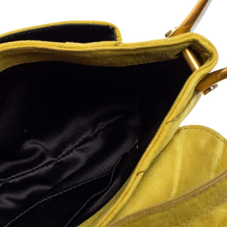 Pre Owned Yves Saint Laurent Green Suede Flap Shoulder Bag