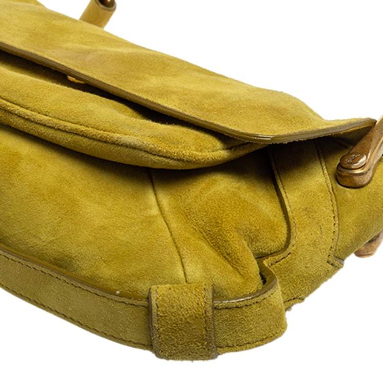 Pre Owned Yves Saint Laurent Green Suede Flap Shoulder Bag