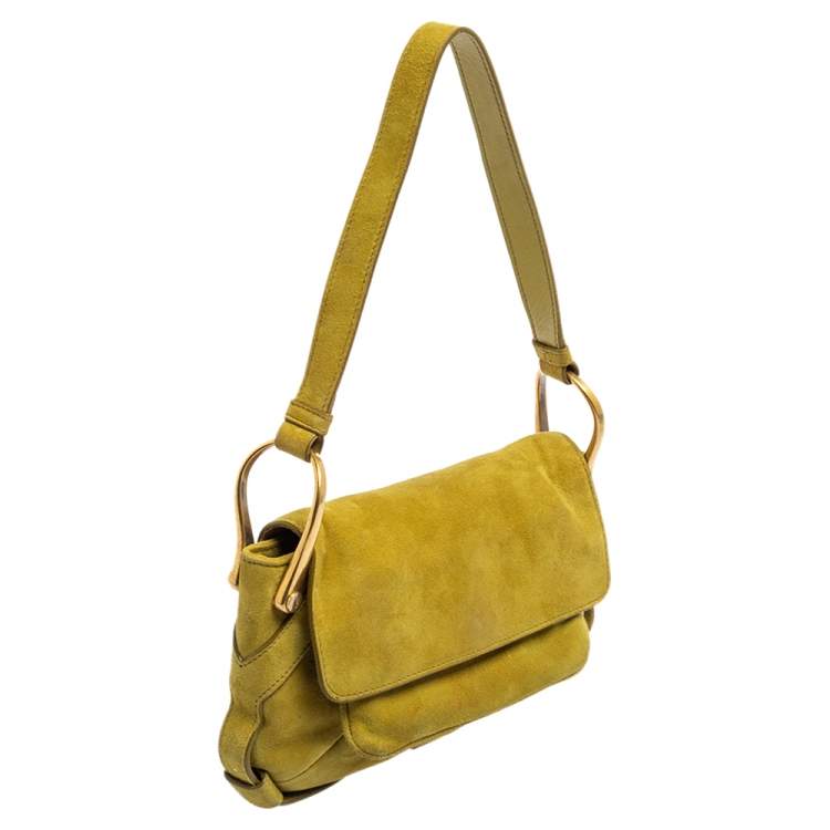 Pre Owned Yves Saint Laurent Green Suede Flap Shoulder Bag