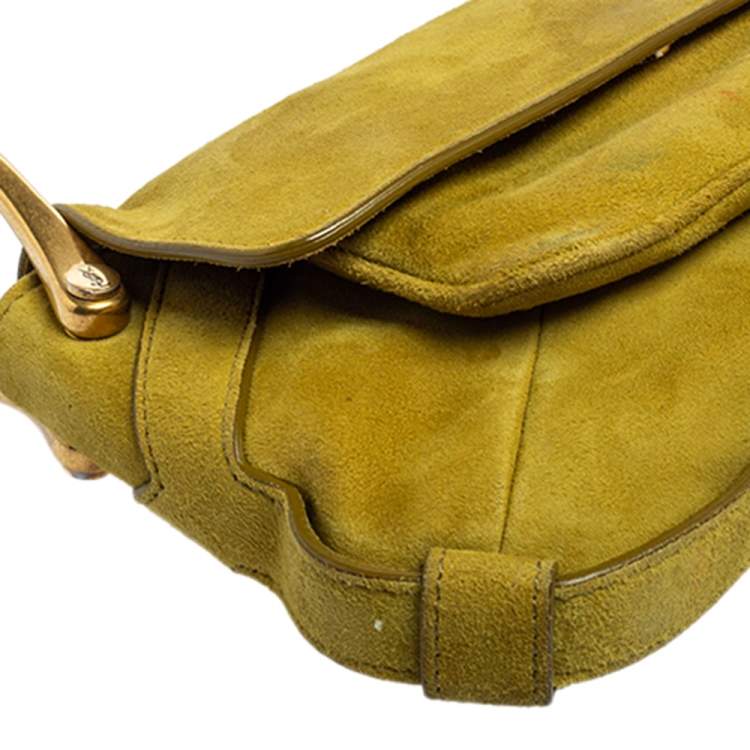 Pre Owned Yves Saint Laurent Green Suede Flap Shoulder Bag