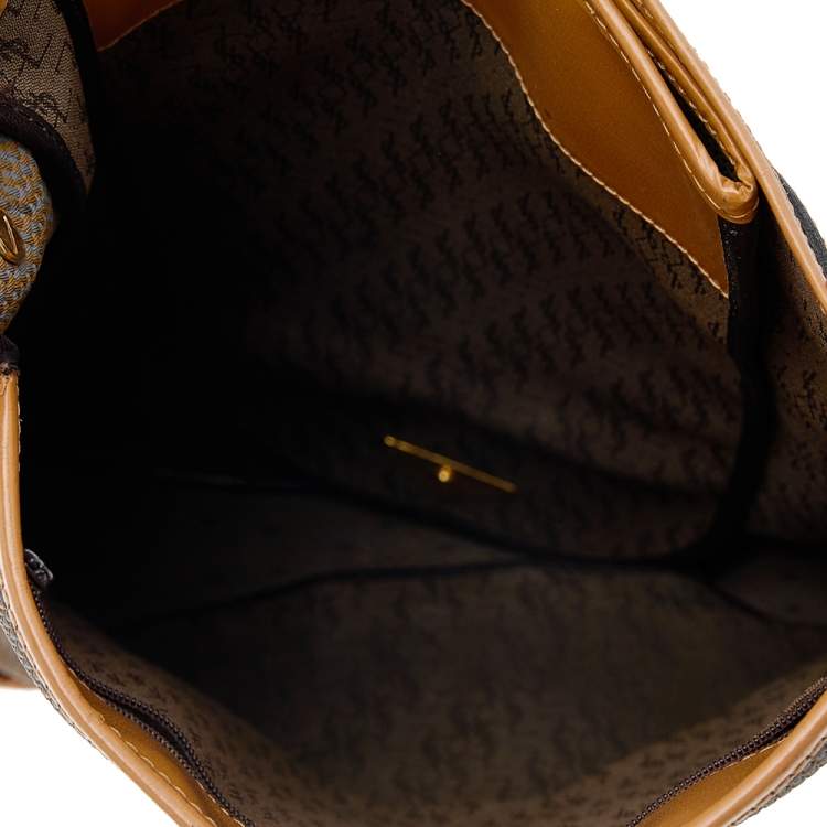 Pre Owned Yves Saint Laurent Brown/Tan Coated Canvas And Leather Vintage Shoulder Bag