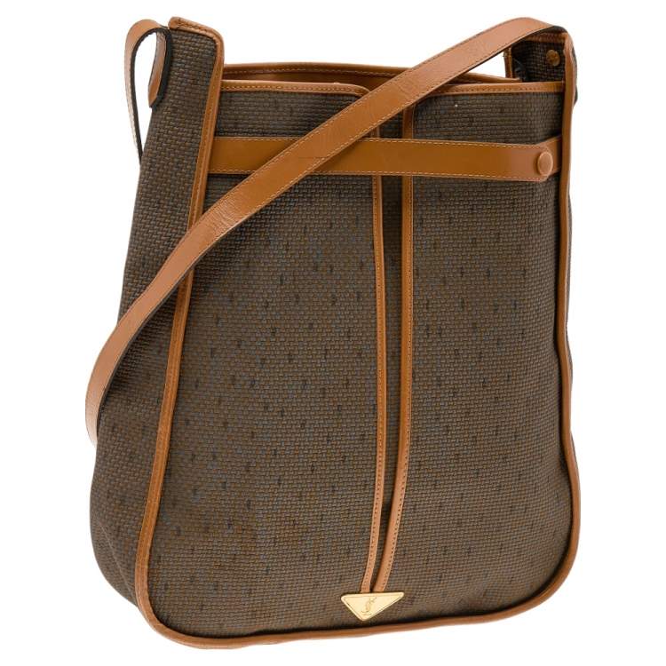 Pre Owned Yves Saint Laurent Brown/Tan Coated Canvas And Leather Vintage Shoulder Bag