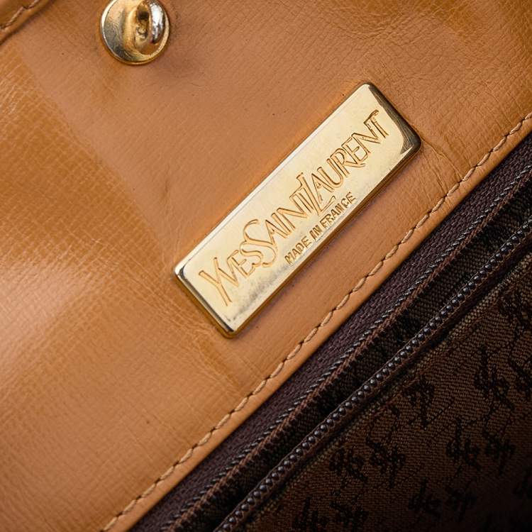 Pre Owned Yves Saint Laurent Brown/Tan Coated Canvas And Leather Vintage Shoulder Bag