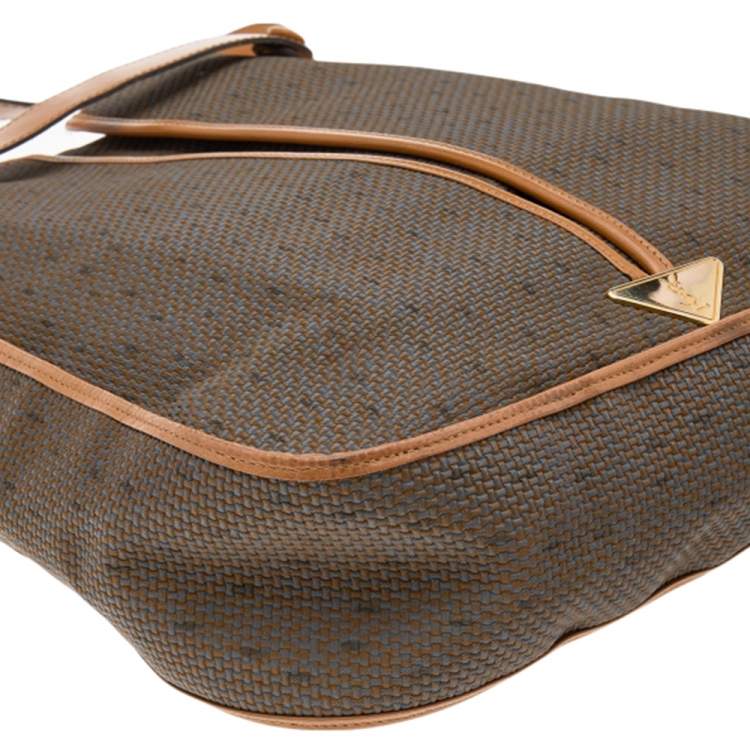 Pre Owned Yves Saint Laurent Brown/Tan Coated Canvas And Leather Vintage Shoulder Bag
