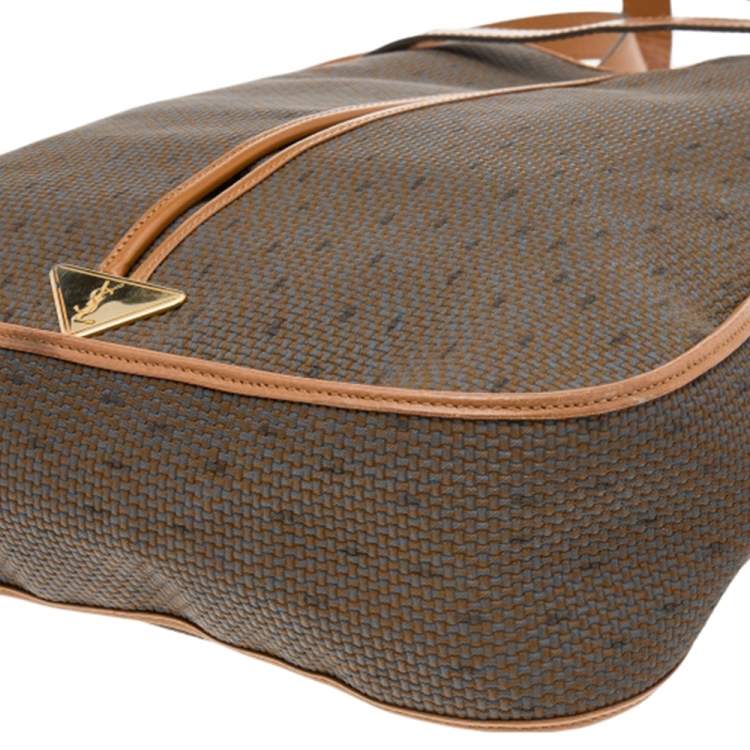 Pre Owned Yves Saint Laurent Brown/Tan Coated Canvas And Leather Vintage Shoulder Bag