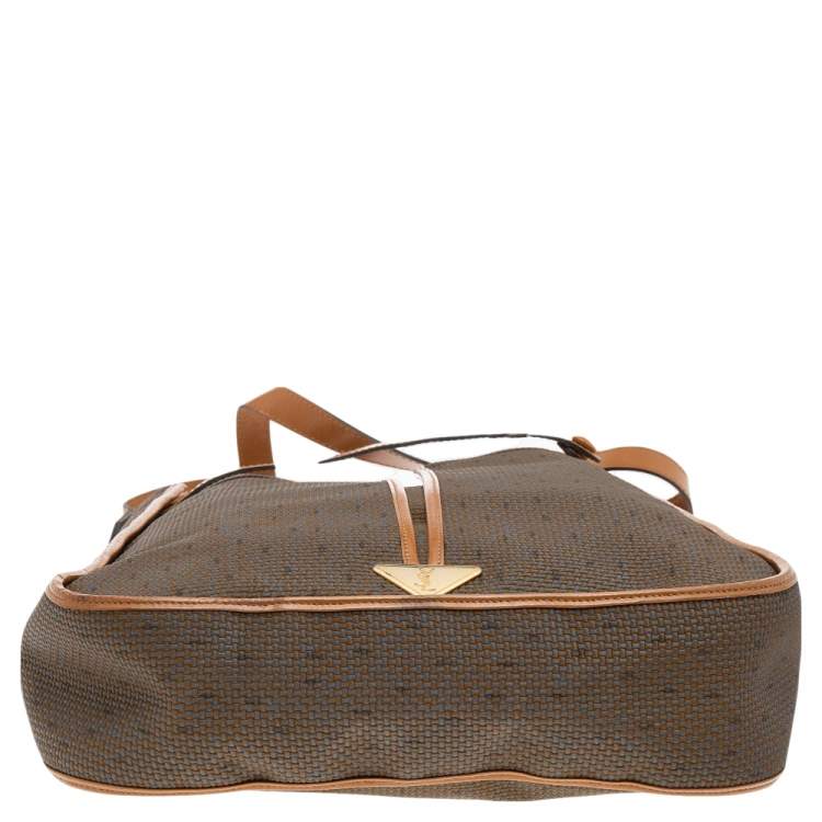 Pre Owned Yves Saint Laurent Brown/Tan Coated Canvas And Leather Vintage Shoulder Bag