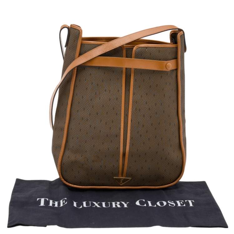 Pre Owned Yves Saint Laurent Brown/Tan Coated Canvas And Leather Vintage Shoulder Bag