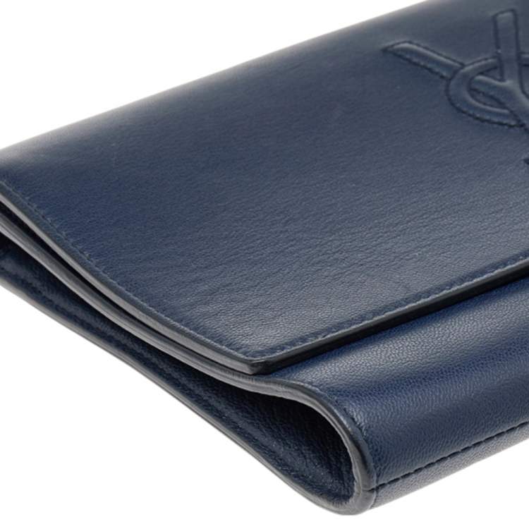 Pre Owned Yves Saint Laurent Navy Blue Leather Belle De Jour Flap Clutch