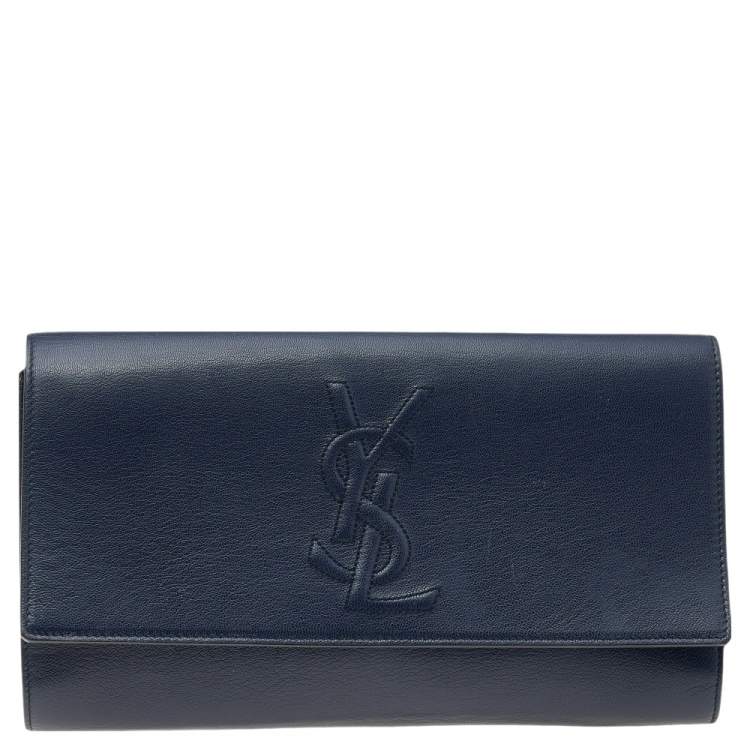 Yves Saint Laurent Navy Blue Leather Belle De Jour Flap Clutch Yves Saint Laurent The Luxury Closet