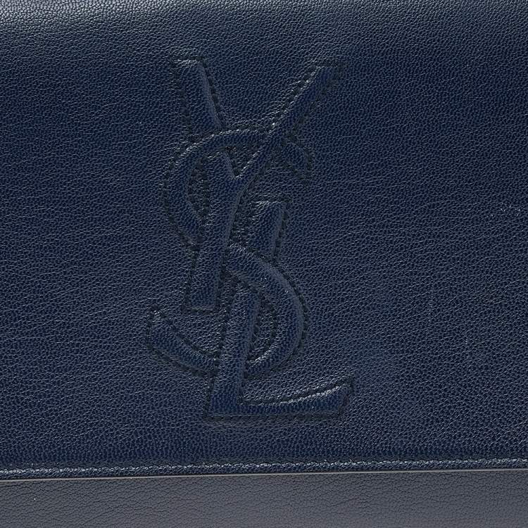 Pre Owned Yves Saint Laurent Navy Blue Leather Belle De Jour Flap Clutch