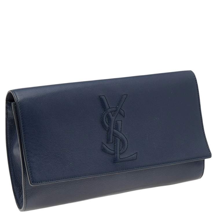Pre Owned Yves Saint Laurent Navy Blue Leather Belle De Jour Flap Clutch