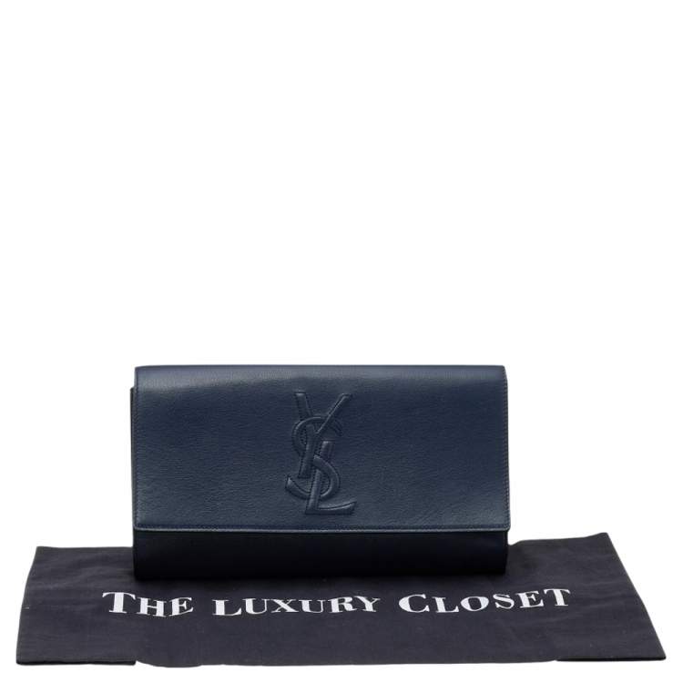 Pre Owned Yves Saint Laurent Navy Blue Leather Belle De Jour Flap Clutch