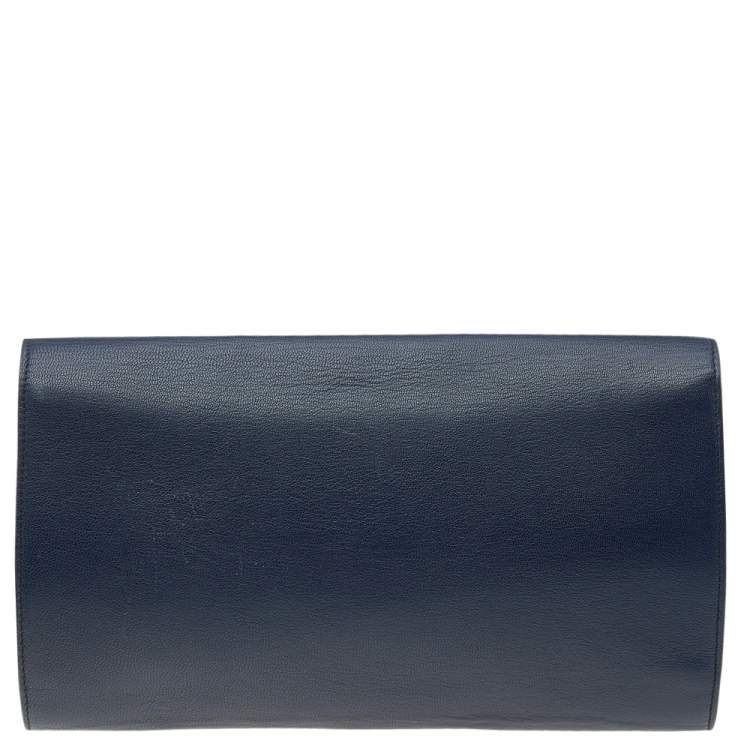 Pre Owned Yves Saint Laurent Navy Blue Leather Belle De Jour Flap Clutch