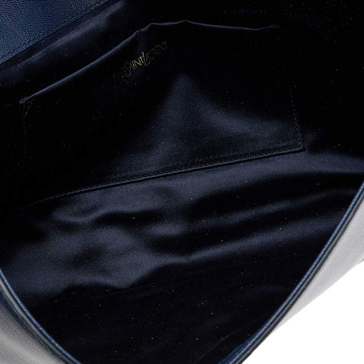 Pre Owned Yves Saint Laurent Navy Blue Leather Belle De Jour Flap Clutch