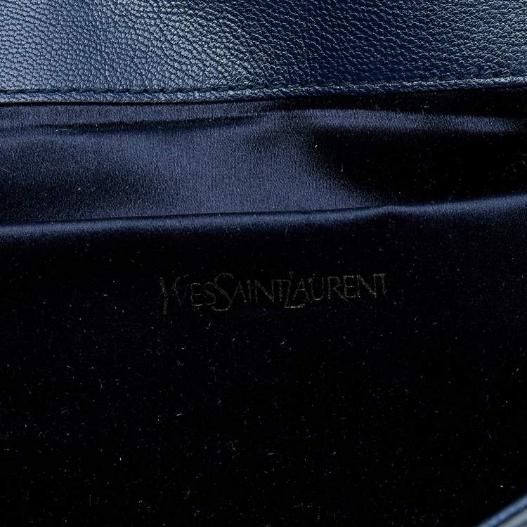 Pre Owned Yves Saint Laurent Navy Blue Leather Belle De Jour Flap Clutch