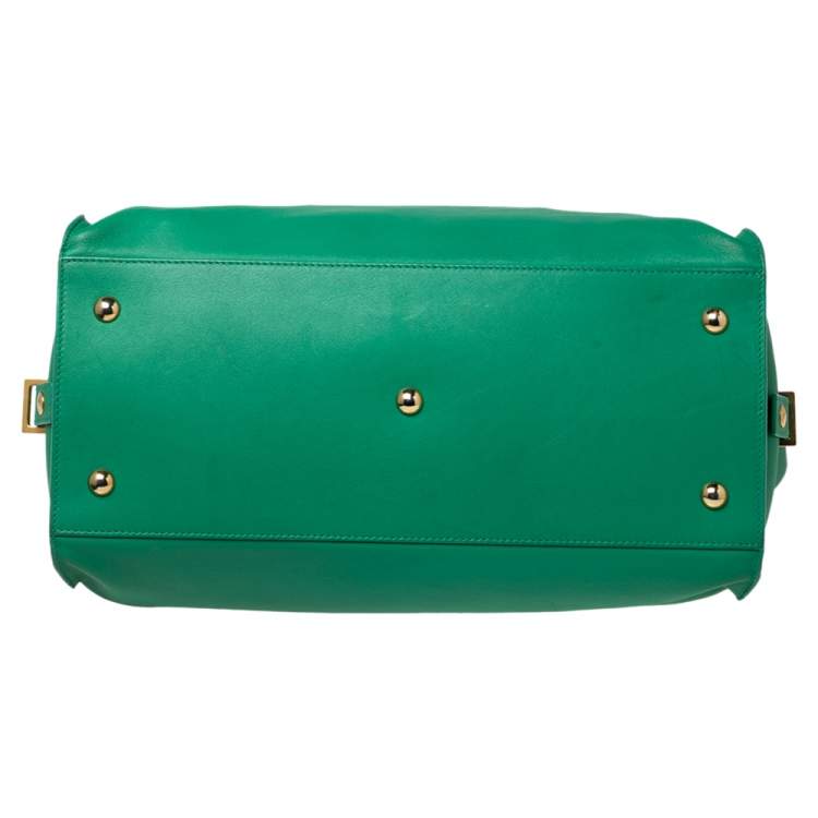 Pre Owned Yves Saint Laurent Green Leather Medium Cabas Y-Ligne Tote