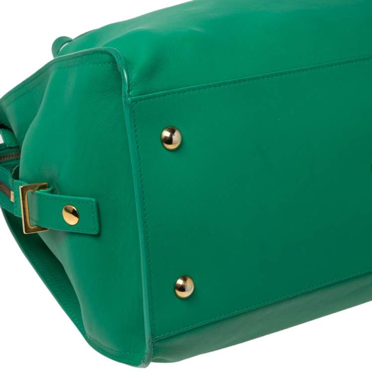 Pre Owned Yves Saint Laurent Green Leather Medium Cabas Y-Ligne Tote