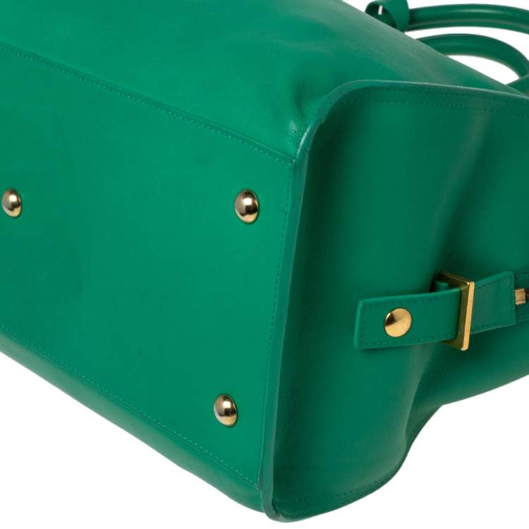 Pre Owned Yves Saint Laurent Green Leather Medium Cabas Y-Ligne Tote