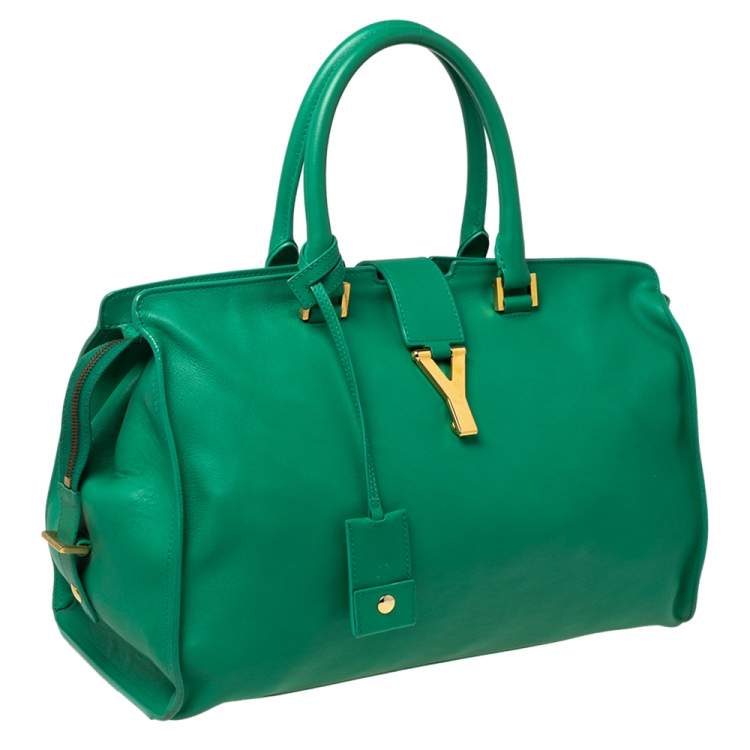 Pre Owned Yves Saint Laurent Green Leather Medium Cabas Y-Ligne Tote