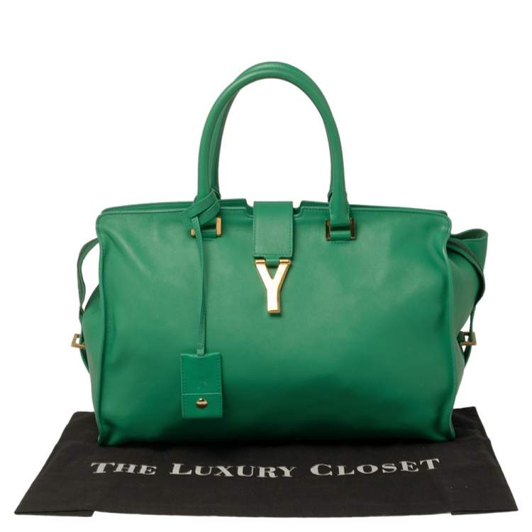 Pre Owned Yves Saint Laurent Green Leather Medium Cabas Y-Ligne Tote