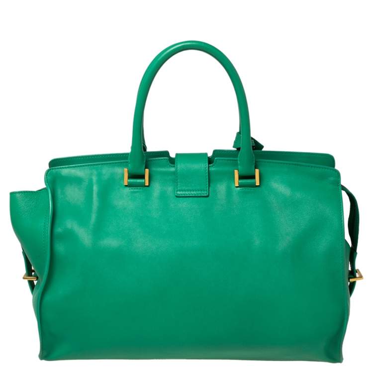 Pre Owned Yves Saint Laurent Green Leather Medium Cabas Y-Ligne Tote