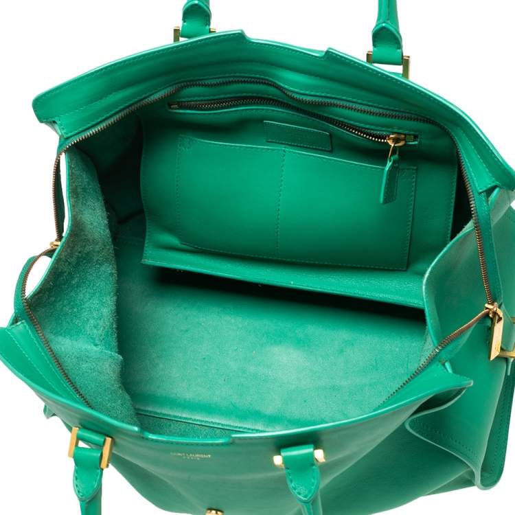 Pre Owned Yves Saint Laurent Green Leather Medium Cabas Y-Ligne Tote