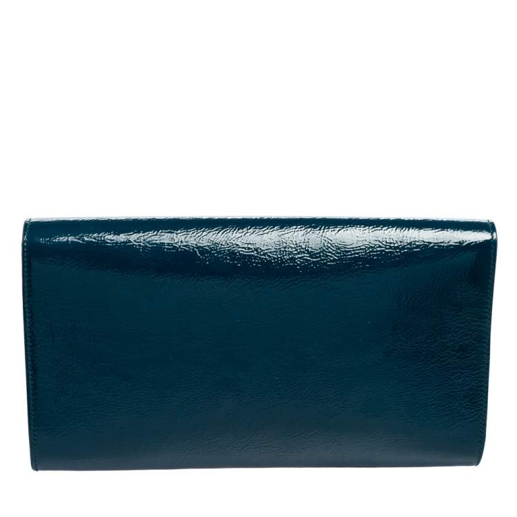 Pre Owned Yves Saint Laurent Teal Blue Patent Leather Belle De Jour Flap Clutch