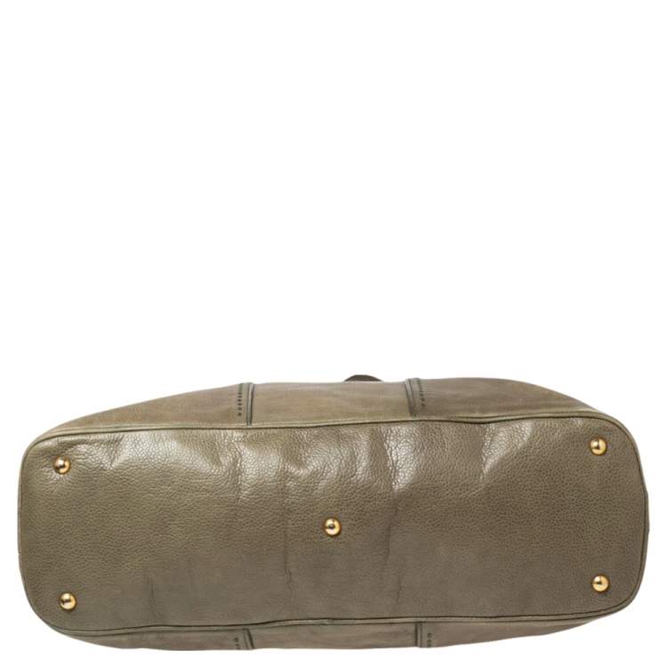 Pre Owned Yves Saint Laurent Green Leather Oversized Muse Bag