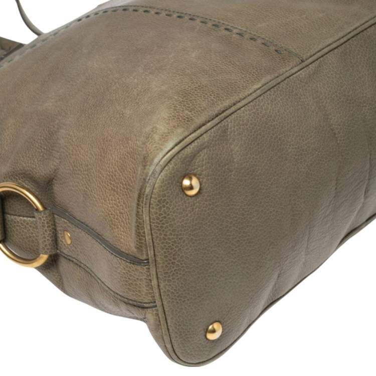 Pre Owned Yves Saint Laurent Green Leather Oversized Muse Bag